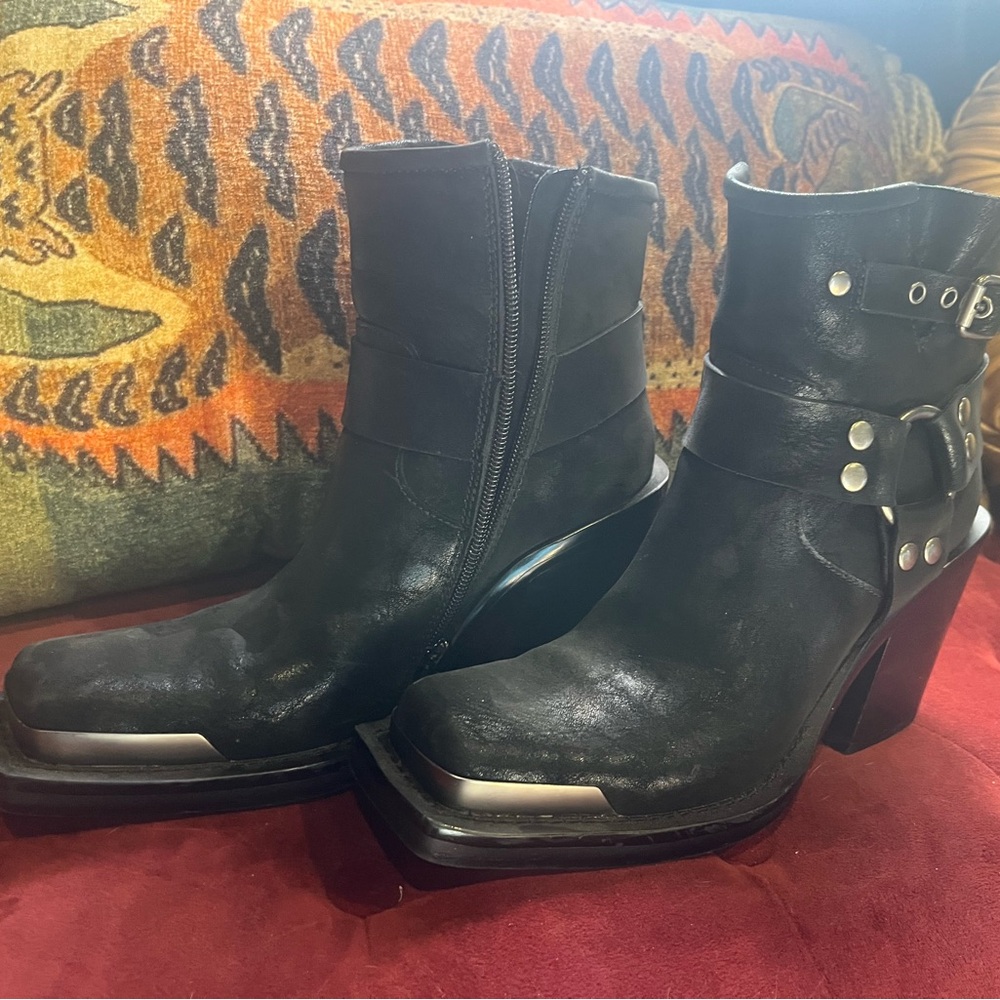 Jeffrey Campbell black leather ankle boot